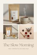 The Slow Morning tea bundle by Daily Ritual, Rise black tea and Stillness jasmine tea loose leaf pouches