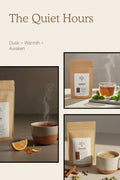 The Quiet Hours tea bundle by Daily Ritual, Dusk Earl Grey, Warmth masala chai and Awaken mint loose leaf pouches