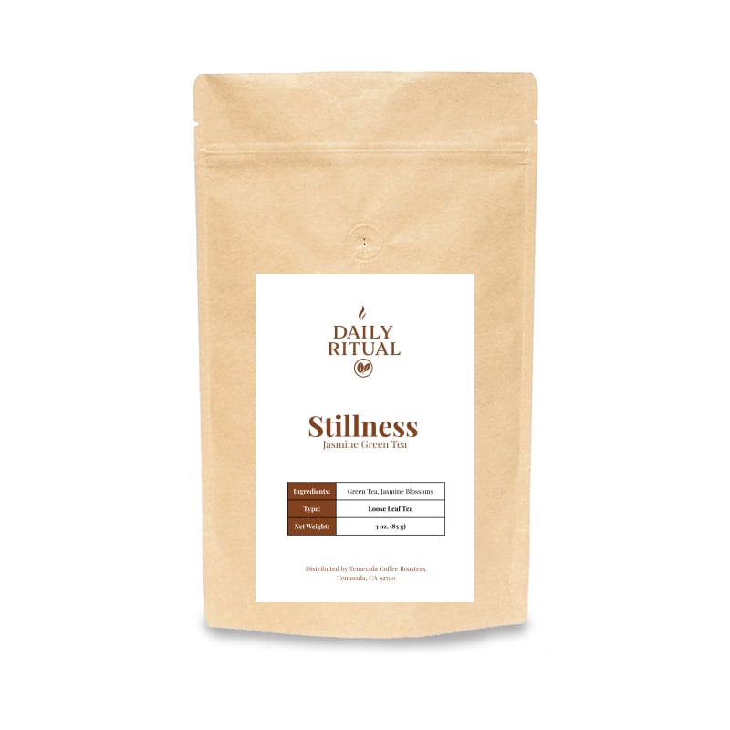 Kraft paper tea bag with a label on a white background